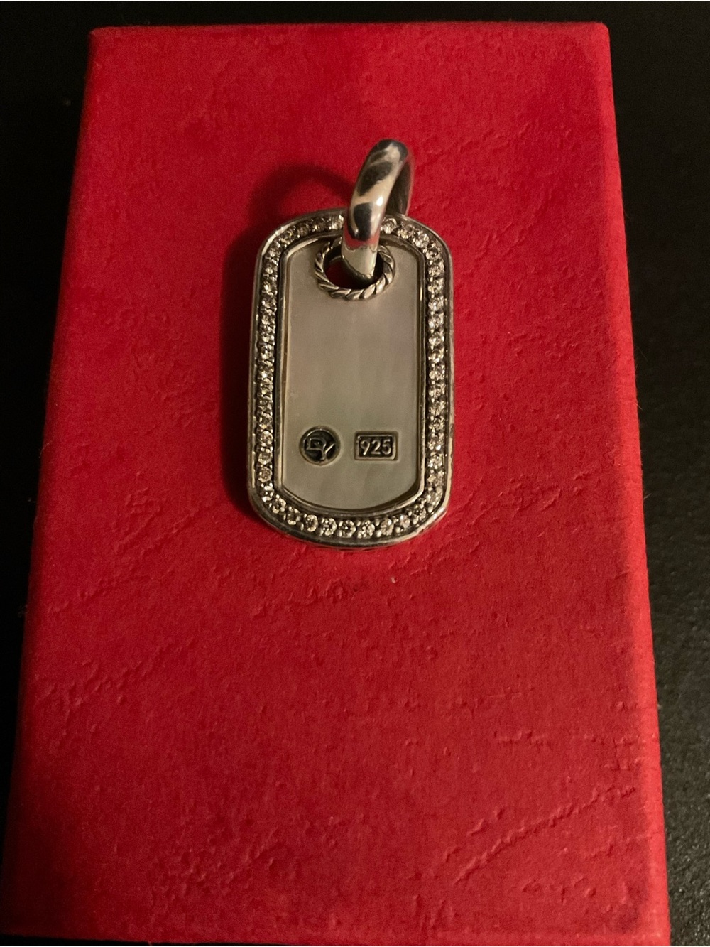 David Yurman Diamond Sterling Silver Mother Pearl Dog Tag